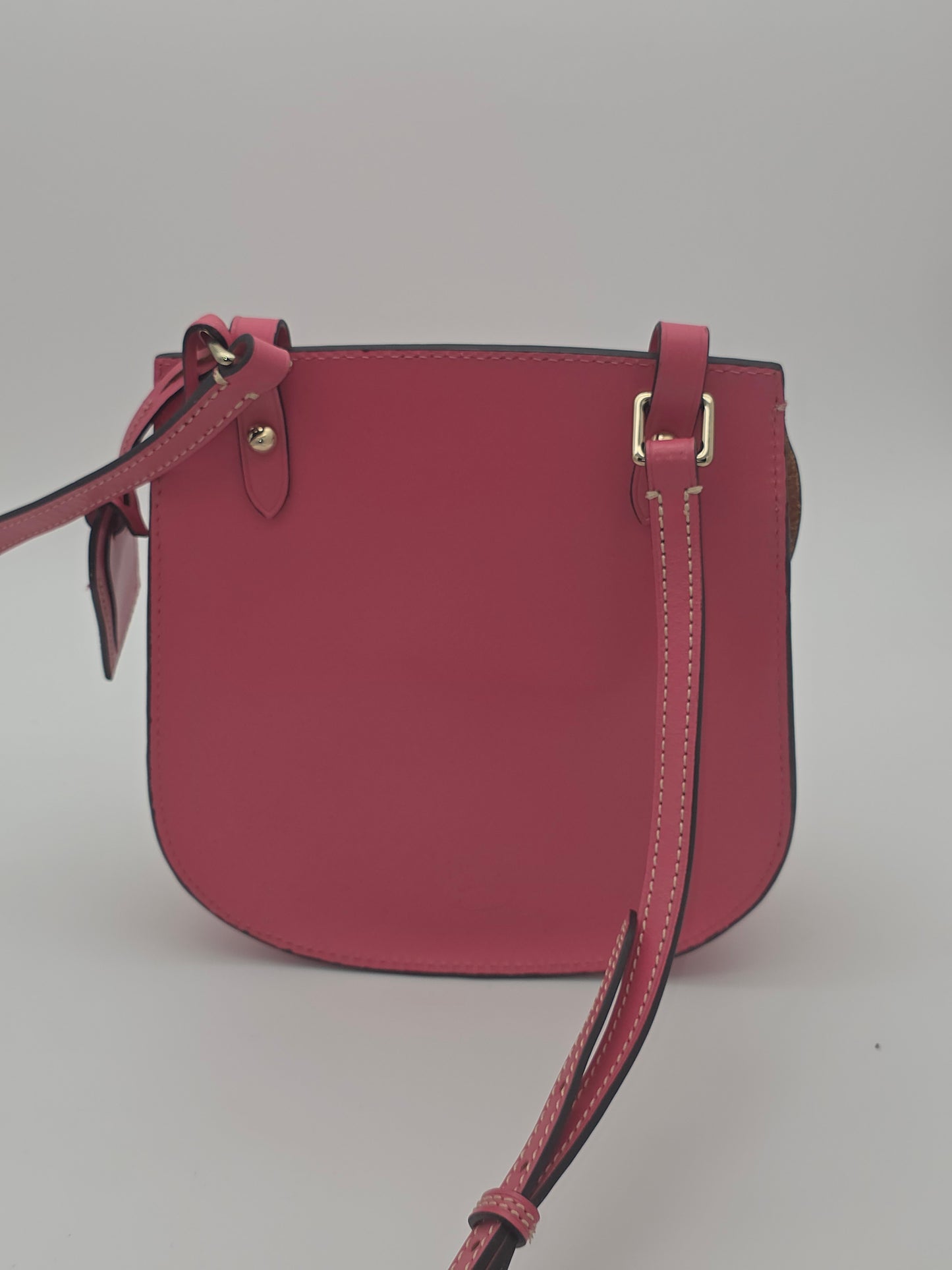 Dooney & Bourke Rose Pink Leather Crossbody Saddle Bag Gold Hardware