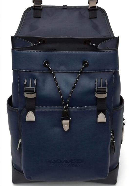 Coach League Flap Backpack — Midnight Navy Leather