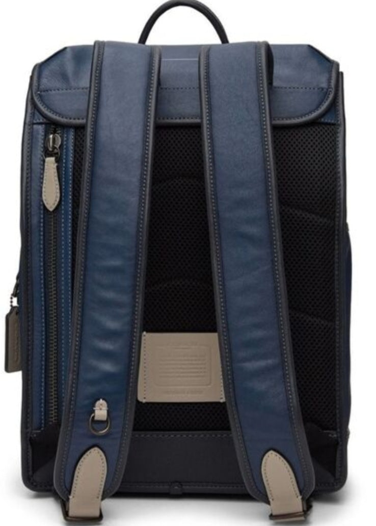 Coach League Flap Backpack — Midnight Navy Leather