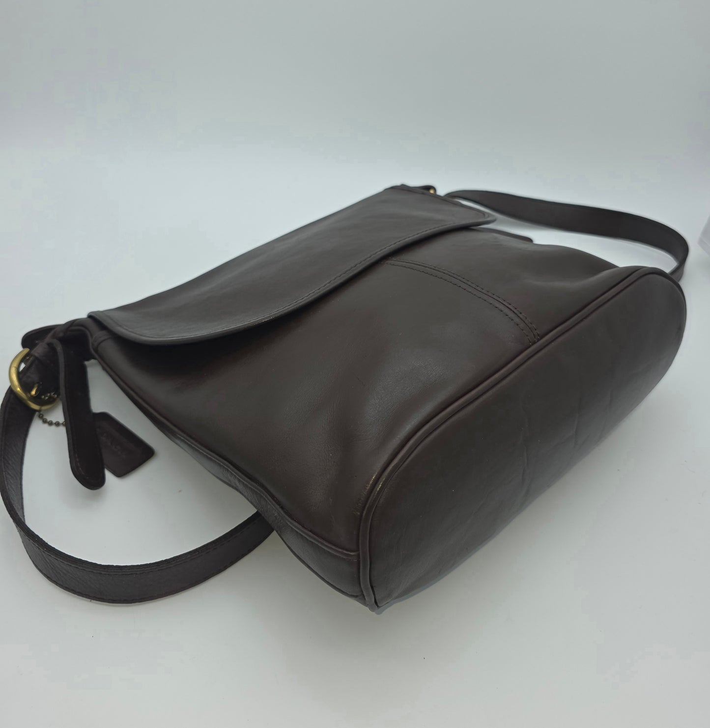 Vintage Coach Flap Crossbody Bag – Dark Brown Leather, Brass Hardware, Made in USA