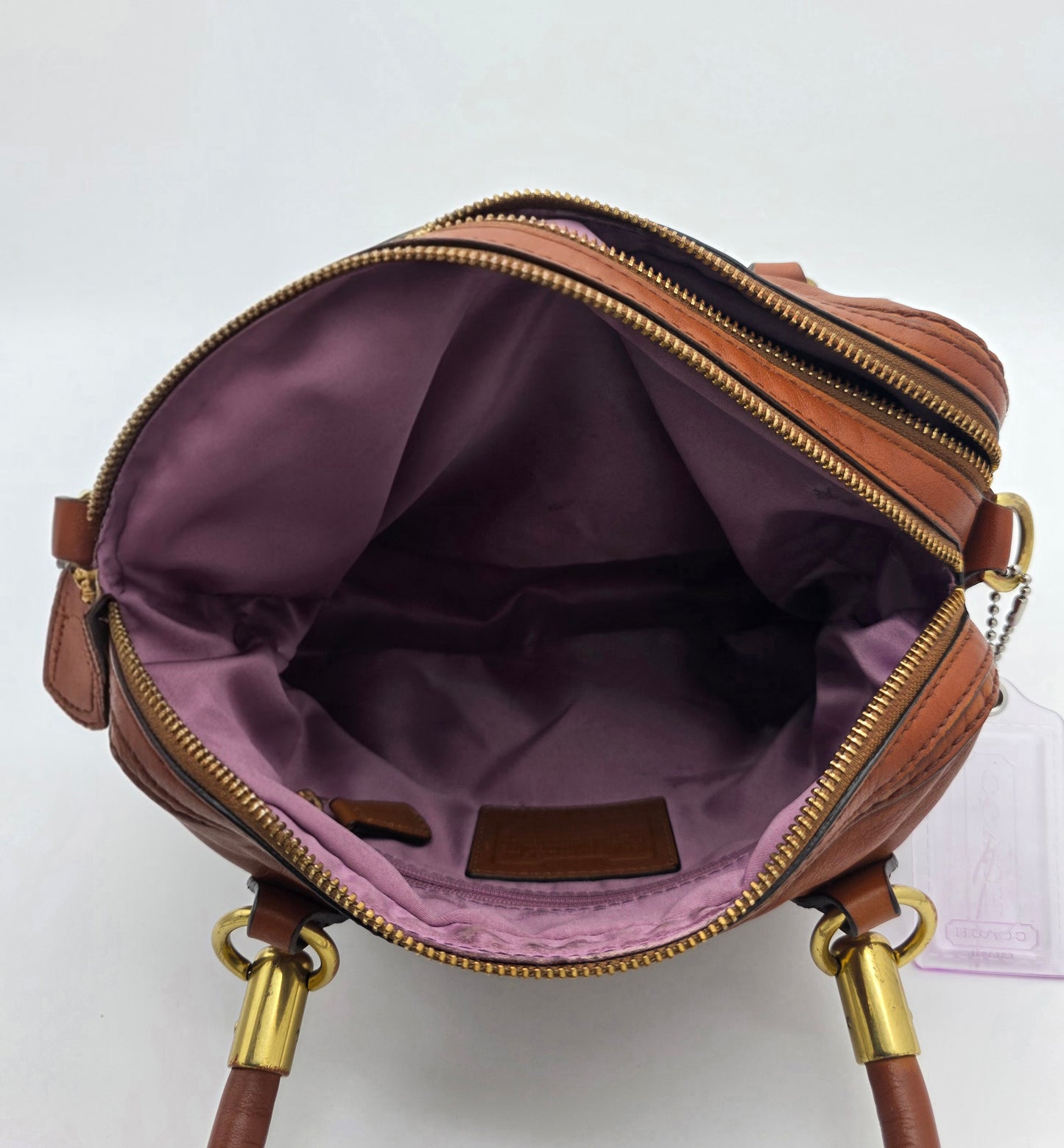 Coach Whiskey Leather Satchel – Gold Hardware, Turnlock Front Pocket