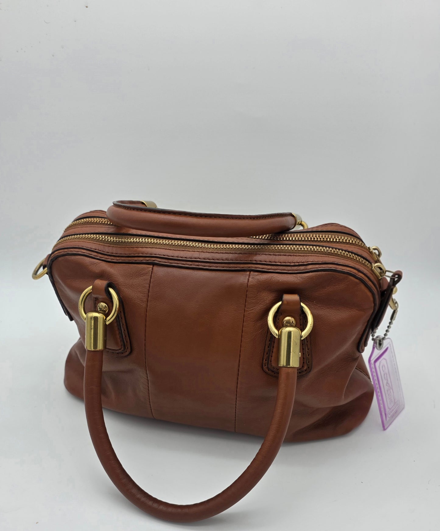 Coach Whiskey Leather Satchel – Gold Hardware, Turnlock Front Pocket