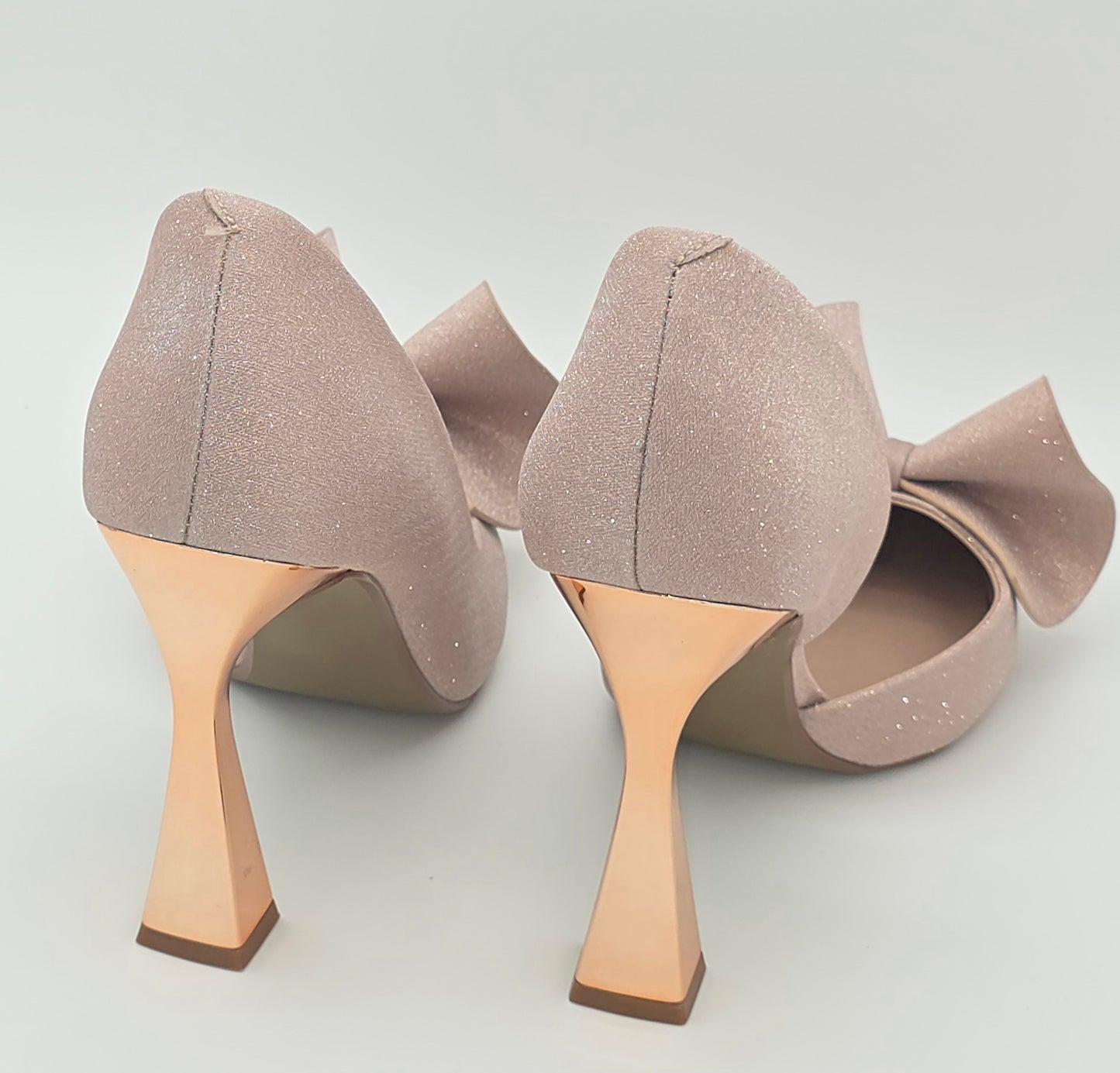 Betsey Johnson "Prince" Glitter Bow Pointed-Toe Pumps – Blush/Rose Gold, Size 11