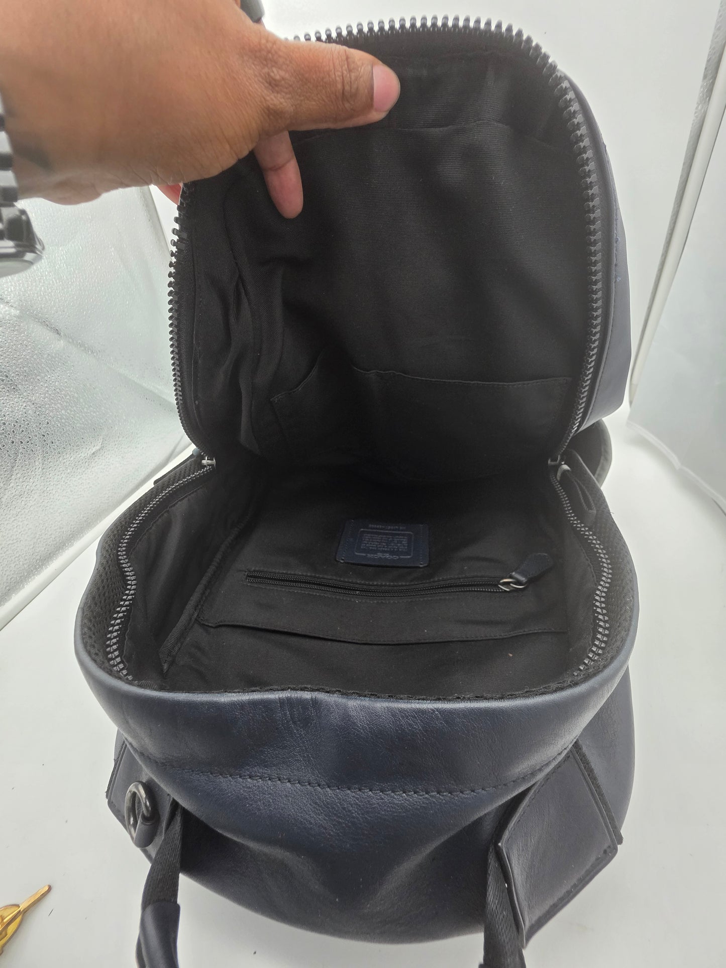 Coach Hitch Leather Backpack – Black with Metallic "C" Logo