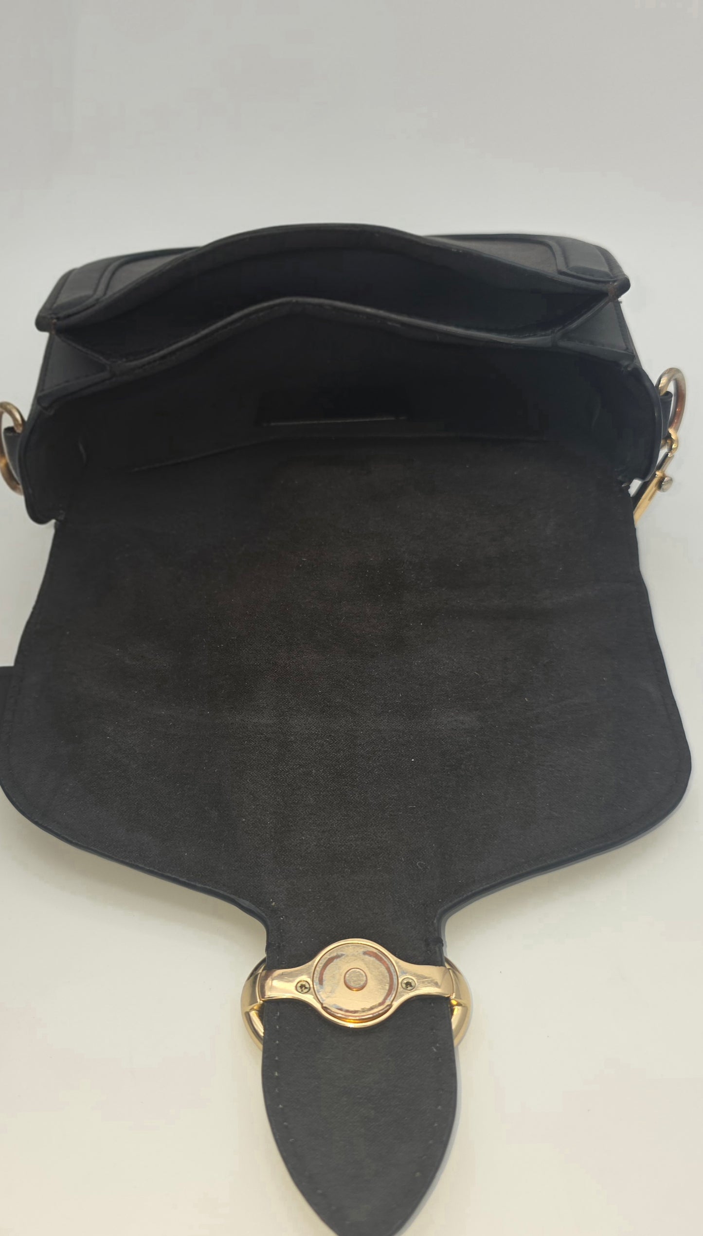 Coach Georgie Saddle Bag – Black Leather & Signature Canvas, Gold Hardware