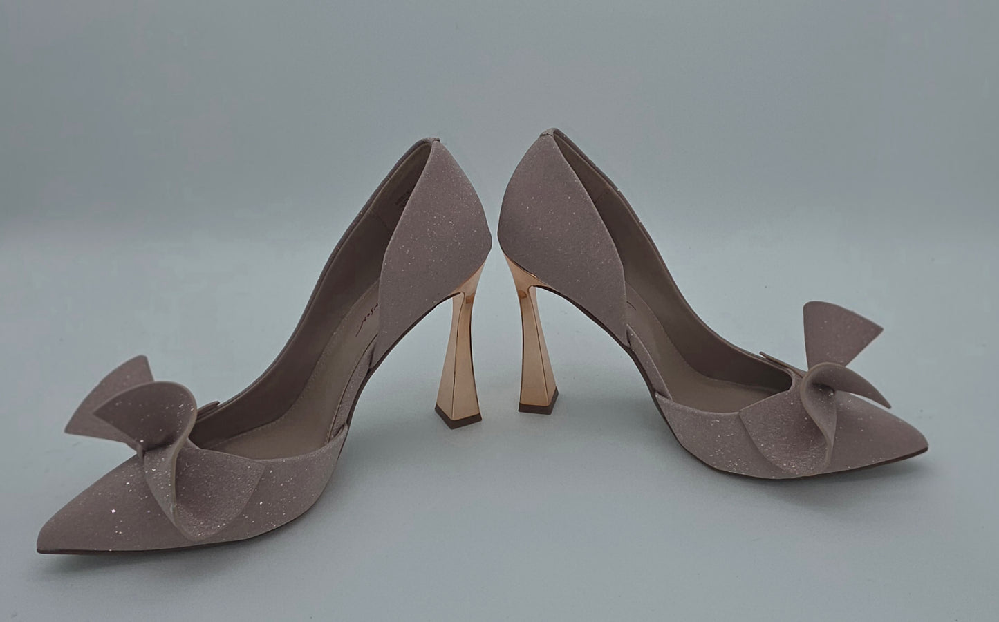 Betsey Johnson "Prince" Glitter Bow Pointed-Toe Pumps – Blush/Rose Gold, Size 11