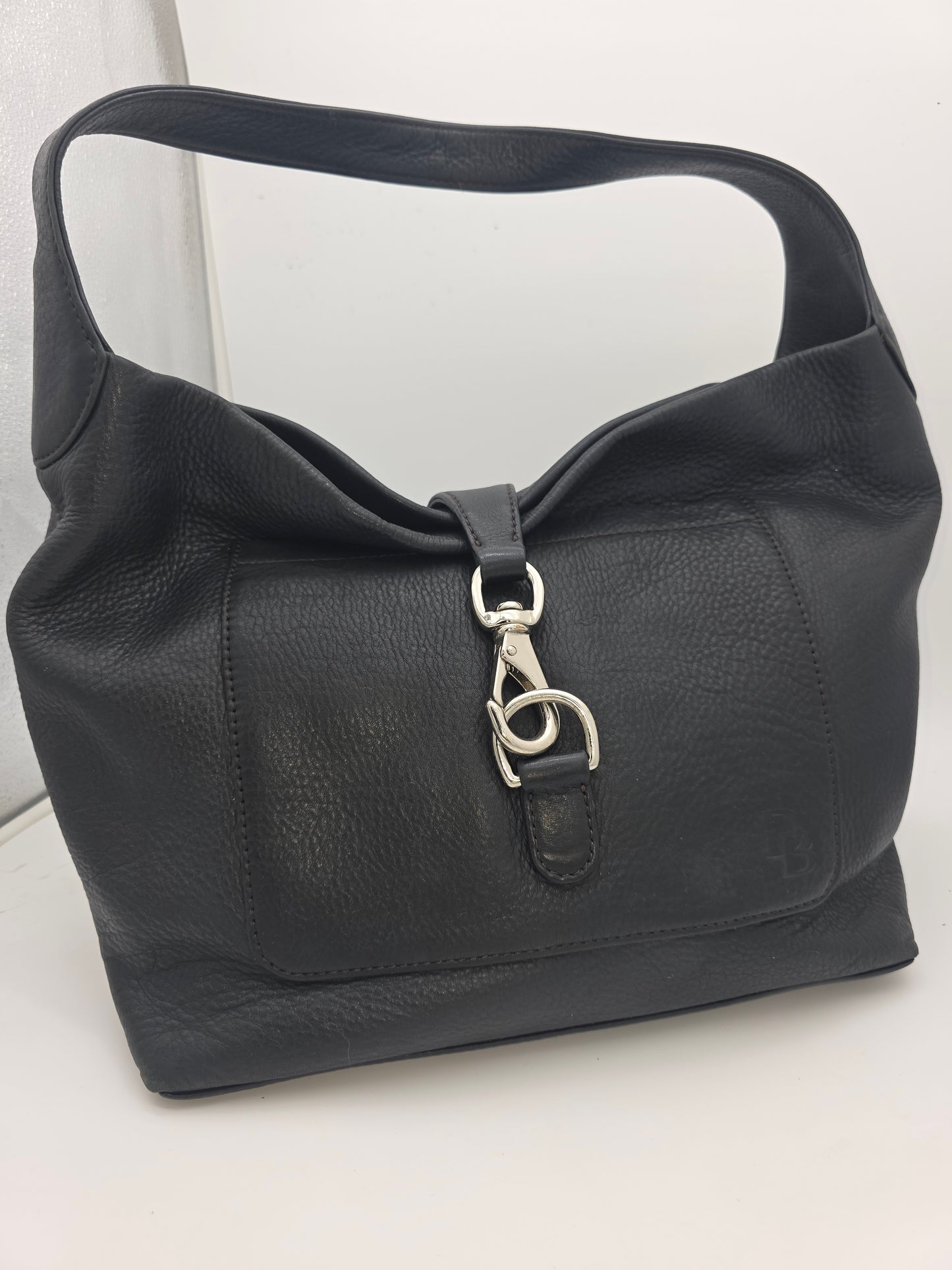 Dooney & Bourke Large Black Pebbled Leather Hobo Bag – Silver Hardware