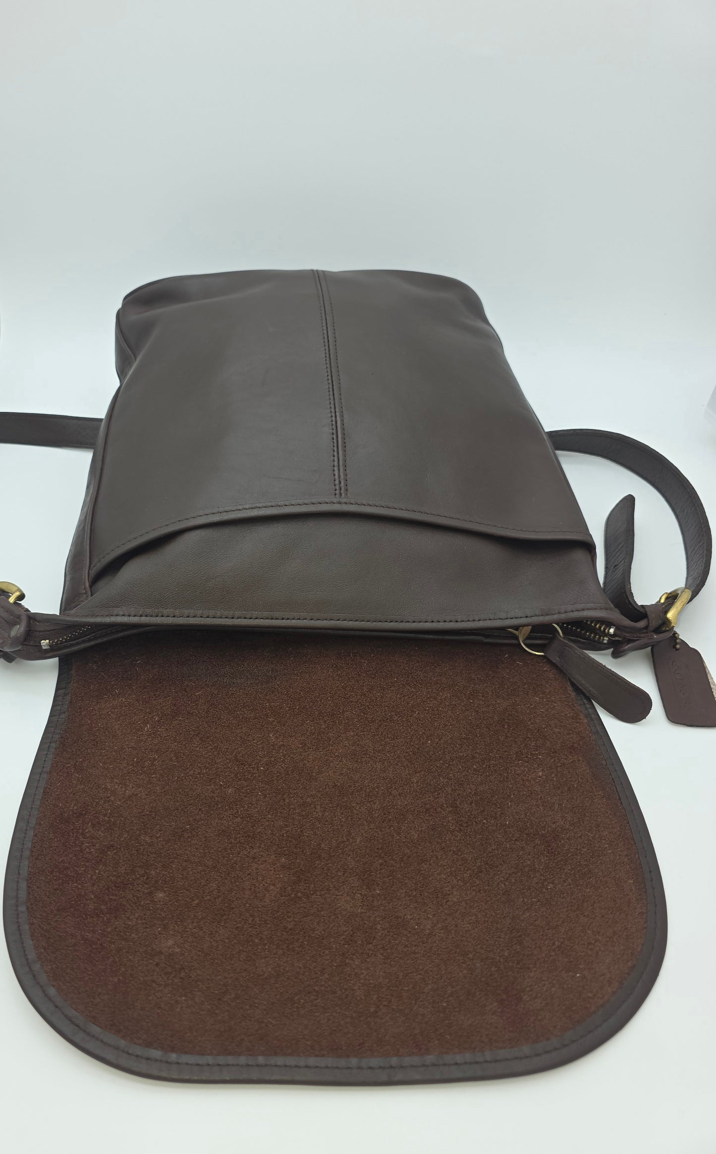 Vintage Coach Flap Crossbody Bag – Dark Brown Leather, Brass Hardware, Made in USA