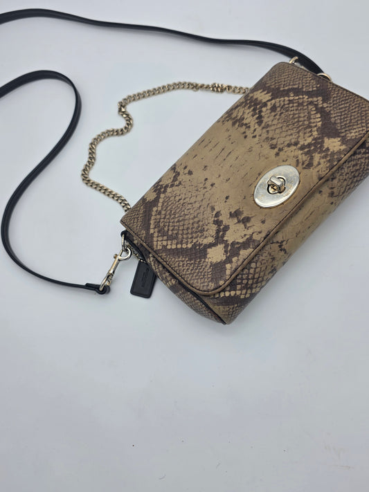 Coach Snakeskin-Embossed Leather Crossbody Clutch – Silver Hardware