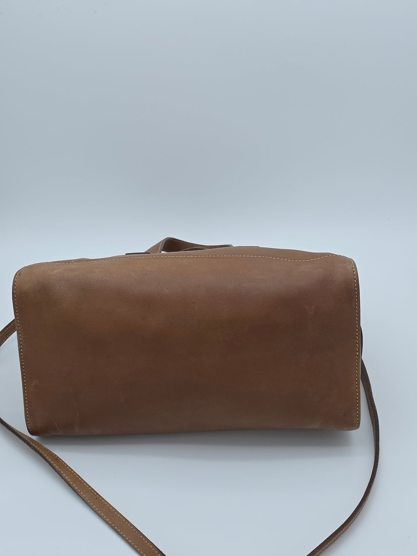 Vintage Coach Leatherware Tan Leather Satchel Tote Silver Hardware Crossbody