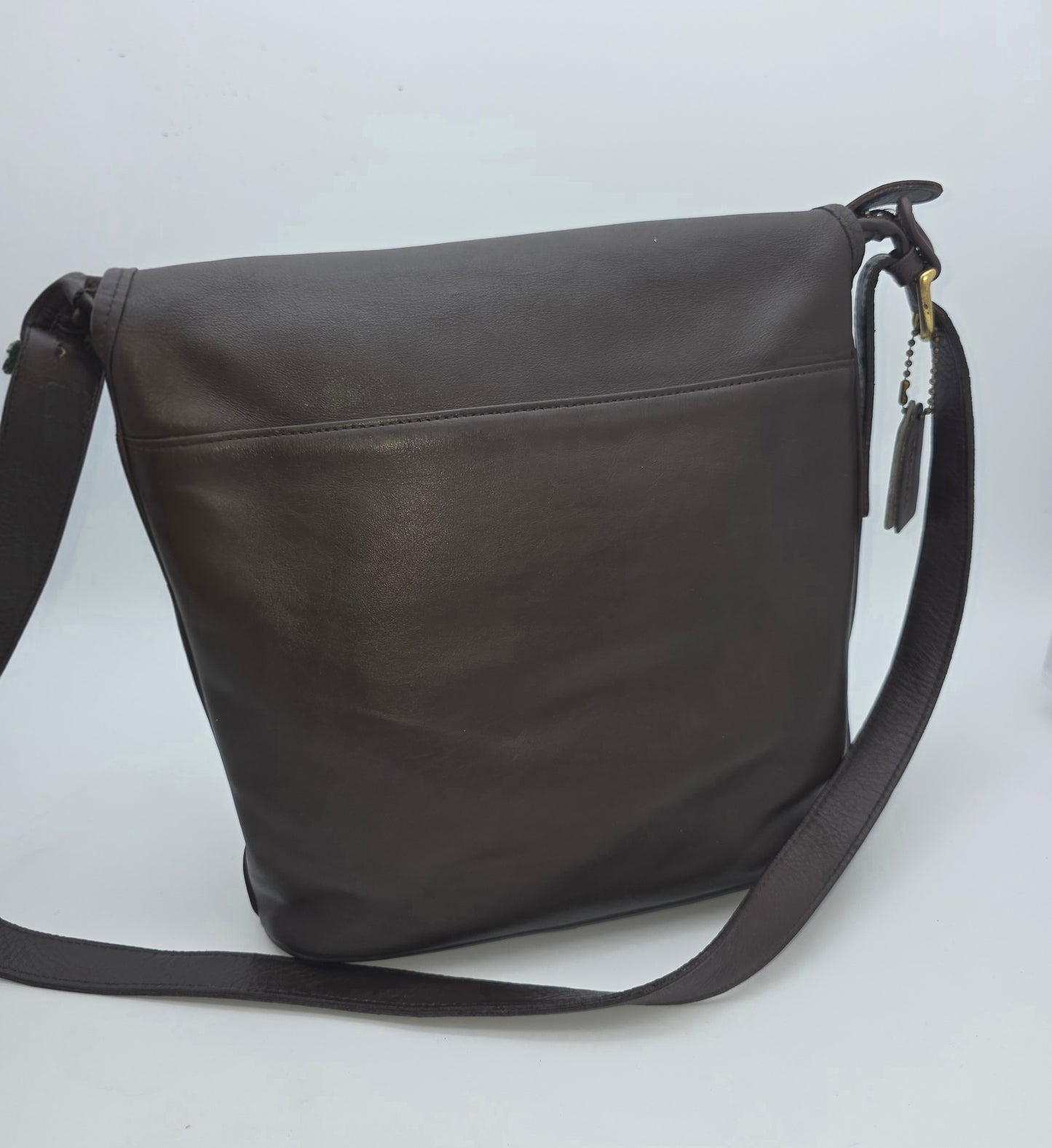 Vintage Coach Flap Crossbody Bag – Dark Brown Leather, Brass Hardware, Made in USA