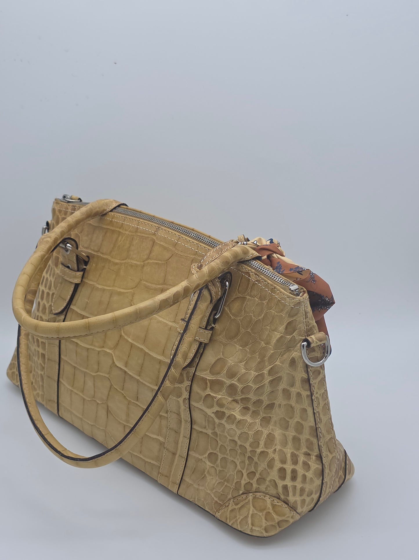 Dooney & Bourke Croc-Embossed Satchel — Butter Yellow, Double Handle
