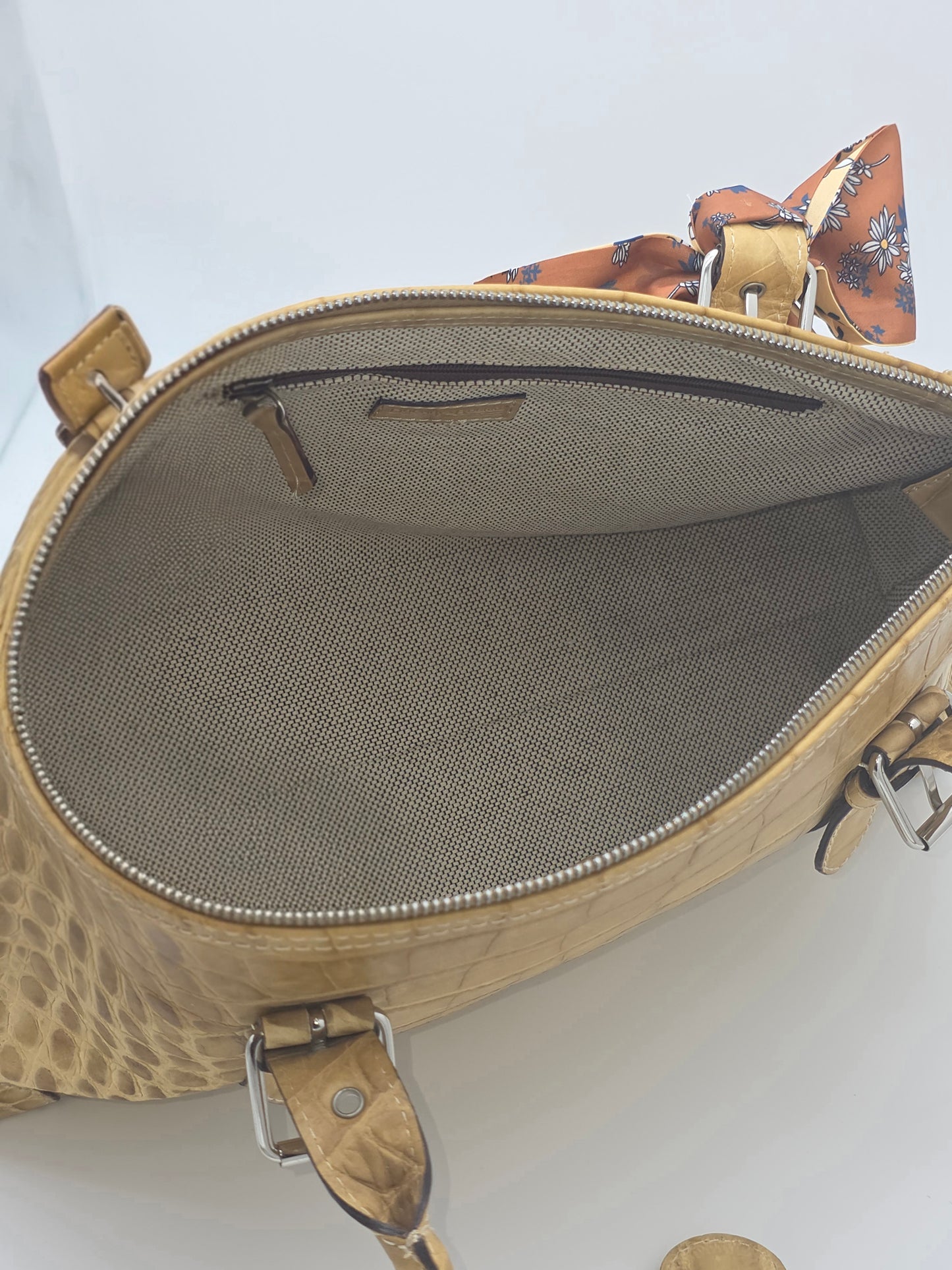 Dooney & Bourke Croc-Embossed Satchel — Butter Yellow, Double Handle