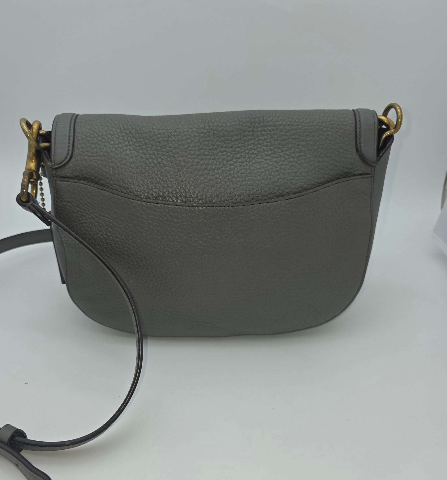 Coach Georgie Saddle Bag – Grey Leather & Suede, Brass Hardware