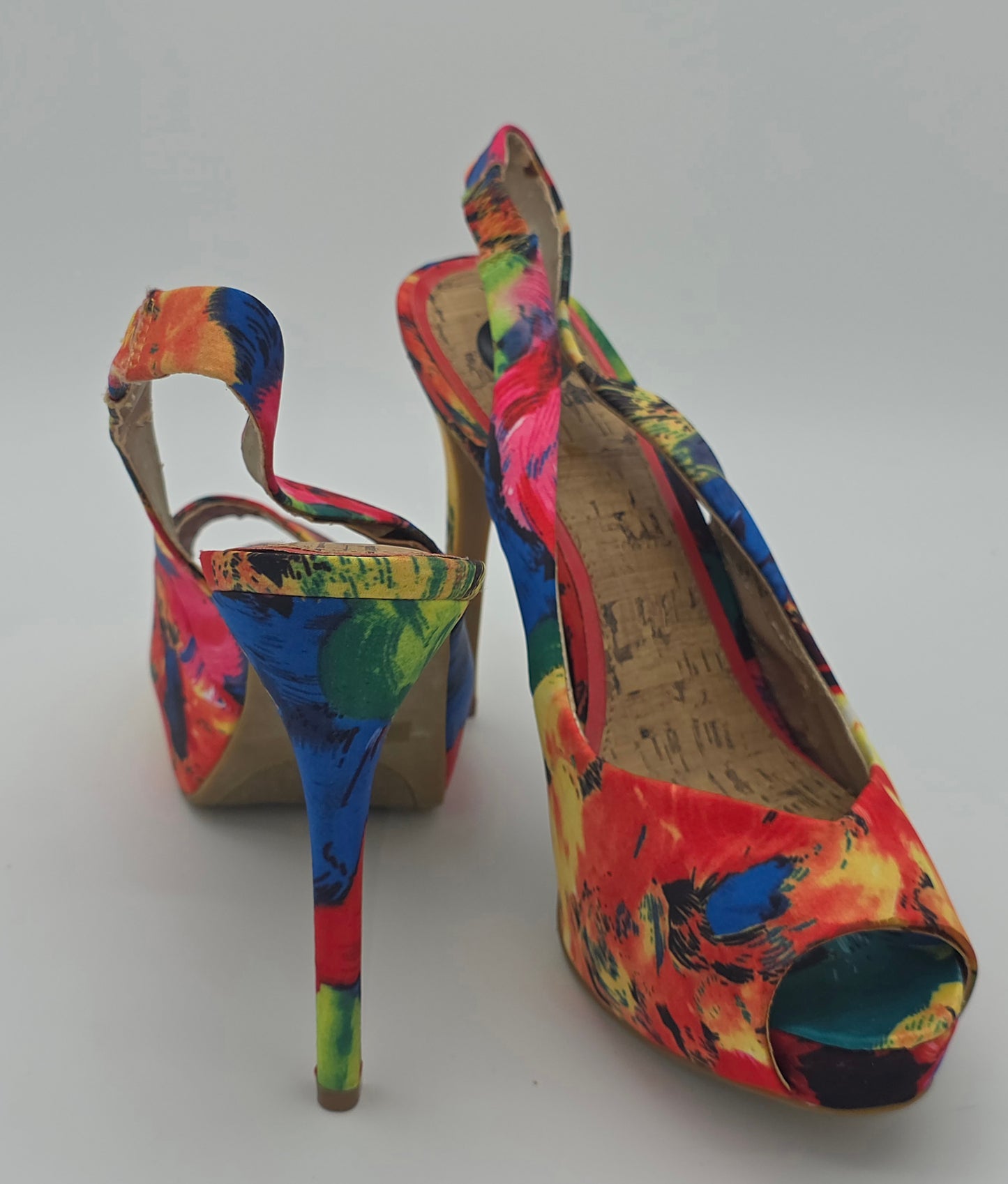 G by Guess Platform Peep-Toe Slingback Heels – Tropical Abstract Print