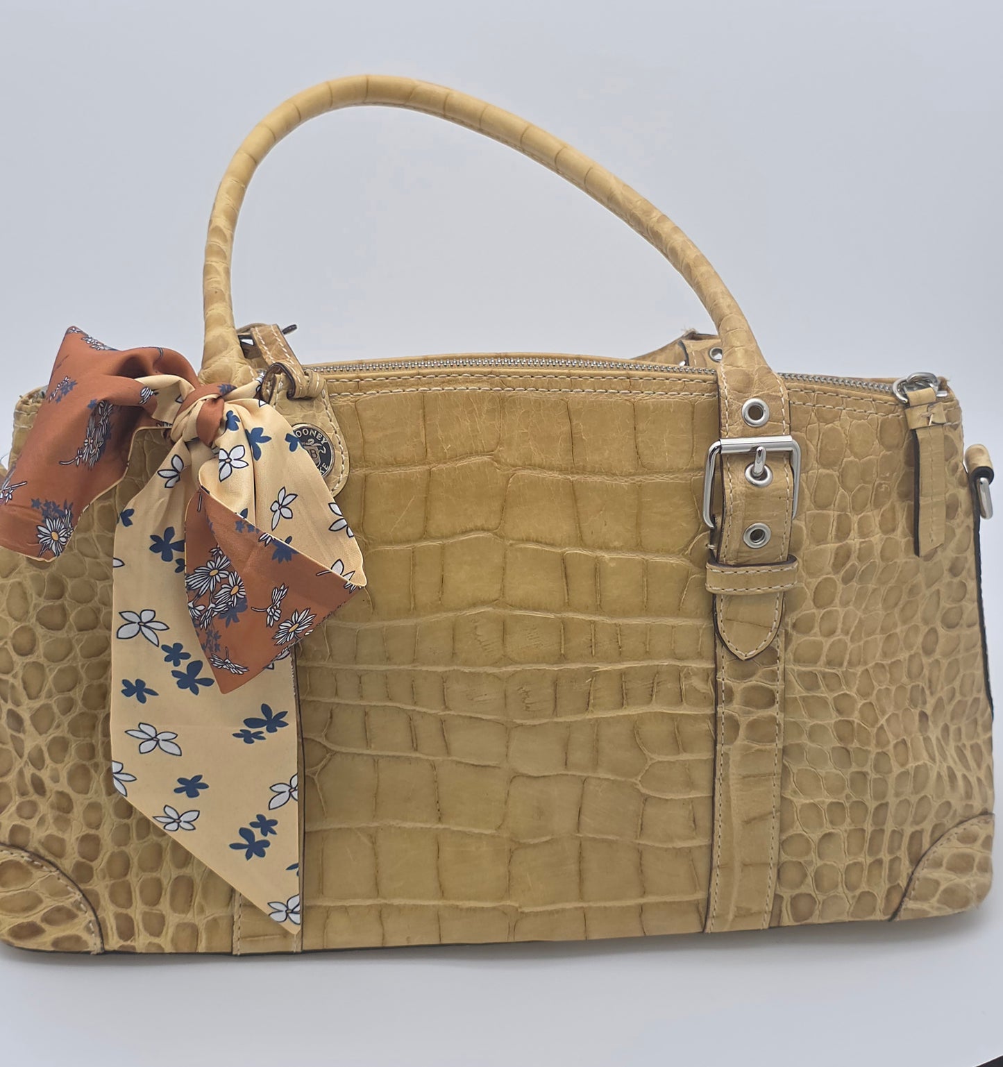 Dooney & Bourke Croc-Embossed Satchel — Butter Yellow, Double Handle